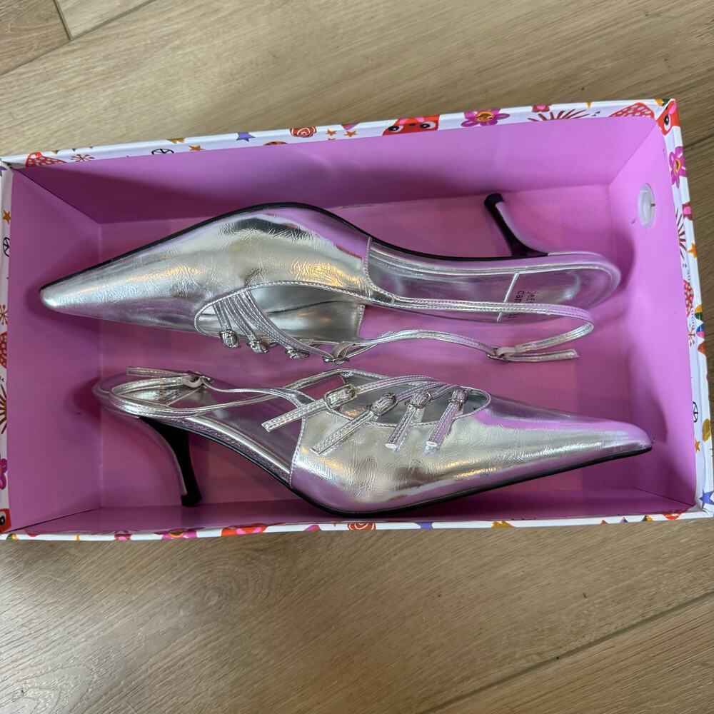 NWT Jeffrey Campbell Lash slingback heels in Metallic Silver - Picture 5 of 6